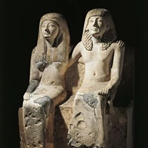 Egypt, Deir el-Medina, Statuary group representing Pharaoh Ramesses II (circa 1279-1213 B. C. ) and his wife Nefertari (circa 1290-1254 B. C. )