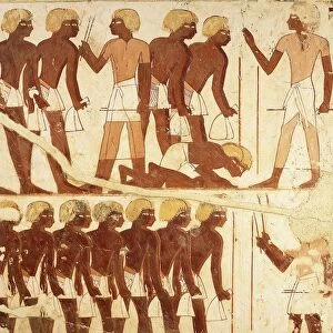 Egypt, Luxor Gornorate, Sheikh Abd al-Qurna Necropolis Tomb of Usherhat, Detail of frescoes with presentation of servants