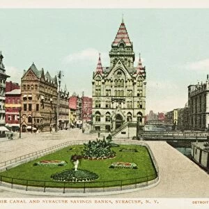 Erie Canal and Syracuse Savings Banks Postcard. ca. 1900, Erie Canal and Syracuse Savings Banks Postcard