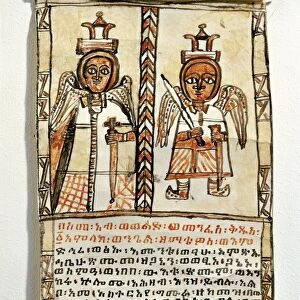 Ethiopia, two angels holding swords, from Arab manuscript