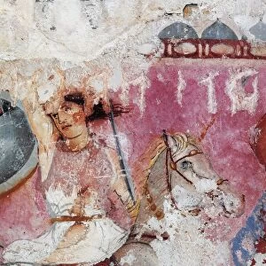 Etruscan civilization, Amazon Sarcophagus - detail of painted decoration. From Tarquinia