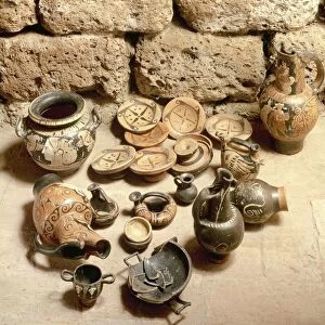 Etruscan civilization, Funerary objects found in tomb at Cerveteri, Lazio Region, Italy