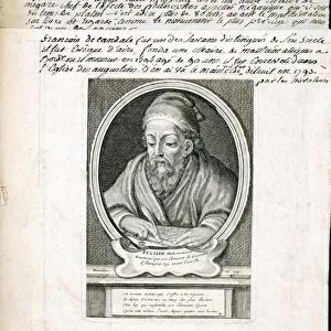 Euclid (fl295BC) Greek mathematician (geometry). Copperplate engraving of 1740