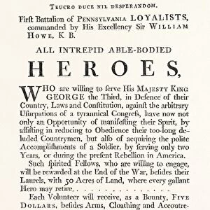 FACSIMILE OF A PROCLAMATION BY SIR WILLIAM HOWE; All intrepid able bodied heroes
