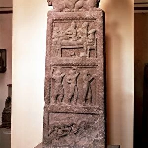 Fiesole stele with relief depicting funerary banquet, dance scene and fight between animals