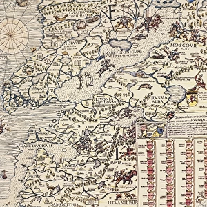 Finland and Russian territories, from Carta Marina, Sea Map by Olaus Magnus, Venice, detail, 1539