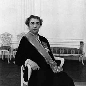 The first soviet ambassador to norway, alexandra kollontai, at the norwegian embassy after being awarded the order of saint olaf, june 10, 1946