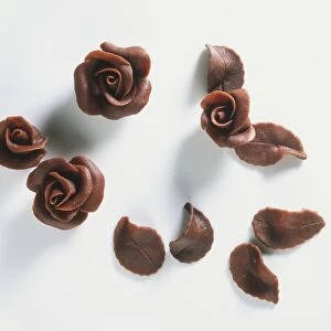 Flower with leaves made from chocolate marzipan
