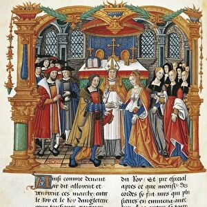 France, Burgundian Wars, The wedding of Maximilian I and Mary of Burgundy celebrated in 1477, miniature, 1524, From the Memoires by Philippe de Commynes (1445-1511)