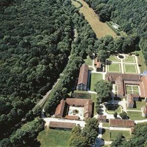 France, Burgundy, Montbard, Fontenay, Aerial view of Benedectine Abbey