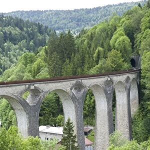 France, Franche-Comte, Ligne des Hirondelles, railway viaduct in the French Jura, near Morez