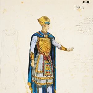 France, Paris, Costume sketch for the King in Aida by Giuseppe Verdi for the Premiere at Khedivial Opera House in Cairo