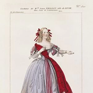 France, Paris, Costume sketch for Lucia in opera Lucia di Lammermoor, performed by Anne Thillon at Paris, 1840