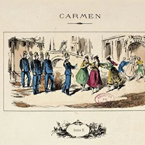 France, Paris, A scene from the opera Carmen (1875) by Georges Bizet (1838-1975), print, 1875