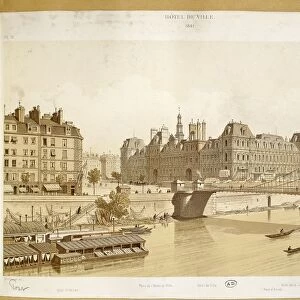 France, Paris, View of the City Hall and the River Seine, engraving, 1842