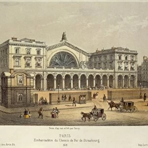 France, Paris, View of the Gare de l Est, litograph, 1850