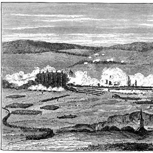 Franco-Prussian War 1870-1871: Battle of Sedan, l September 1870. Village of Bazeilles in flames