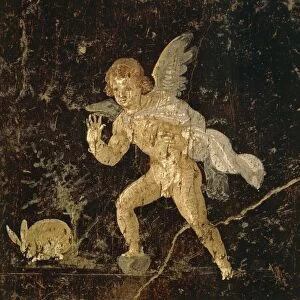 Fresco depicting Cupid hunting a hare from Pompeii, Naples province, Italy, Roman civilization