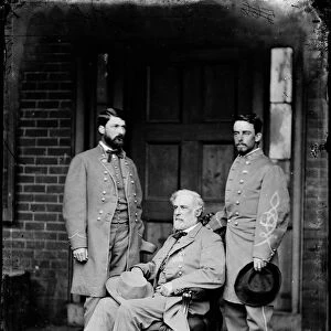 General Robert E Lee, centre, between his son George Washington Lee, left, and Colonel