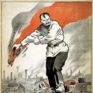 German poster by the Association to Combat Bolshevism. 1919. Gigantic Russian man