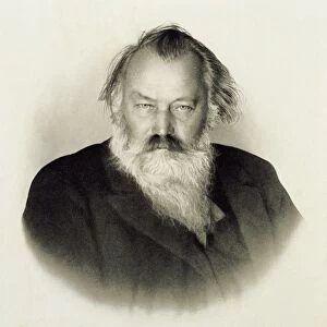 Germany, engraved portrait of German composer, pianist and conductor Johannes Brahms