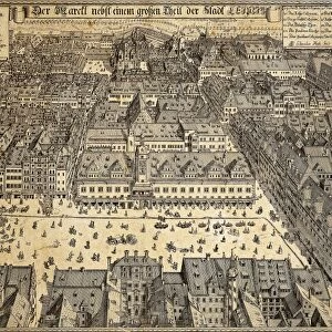 Germany, Leipzig, View of the market square, engraving, 1712