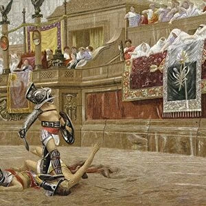 Gladiators in the Roman arena: spectators are giving the thumbs down, signalling