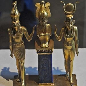 three gods statuette for King Osorkon II (depicts the family of the god Osiris) Osiris