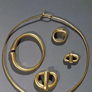 Gold collar, ring, belt buckles and bracelet, from princely burial of Germanic warrior