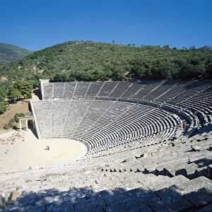 Greece, Peloponnesus, Greek theatre from Hellenistic period, by architect Policleto near shrine of Esculapio