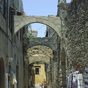 Greece, Rhodes, arched street in the Old Town