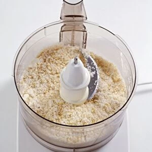 Hazelnut meringue gateau mixture in food processor