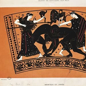 Heracles and Antaeus, drawing from vase, black-figure pottery