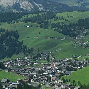 High angle view of houses in a valley, Alto Adige, Val Gardena, Selva, Italy