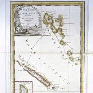 History of Explorations, New Caledonia and New Hebrides, drawing according to directions by James Cook, 1798
