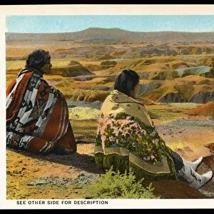 Hopi Indians in the Painted Desert. ca. 1927, Arizona, USA, PAINTED DESERT. Hopi Indians on the edge of the Painted Desert, in Arizona