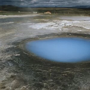 Iceland, Aerial view of hot water pool