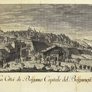 Italy, Bergamo, View of the town, engraving