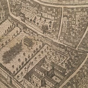 Italy, Bologna, Ichnoscenografia of Bologna (perspective drawing of city), detail: Villa Viola and its surrounding garden, today it is botanical garden by Filippo De Gnudi, 1702
