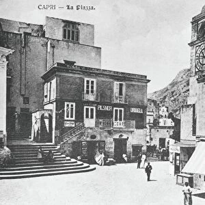 Italy, Capri, Piazzetta (Umberto I Square) with clock tower on right side, 1910