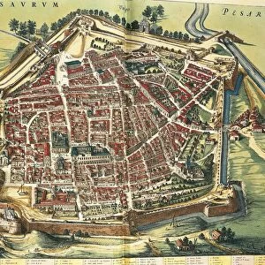 Italy, Map of Pesaro, from Theatrum civitatum et admirandorum Italiae by Joan Blaeu, engraving