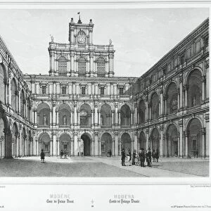 Italy, Modena, View of the central court of the Ducal Palace by Philippe Benoist (1813-1905), lithograph 1850
