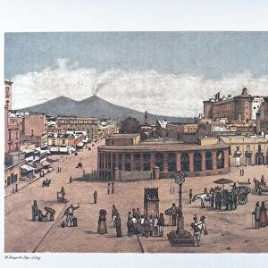 Italy, Naples, Gran Guardia by Matteo Zampella, lithograph from Old Naples by Raffaele D Ambra, 1889