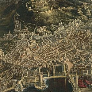 Italy, Naples, detail with harbor dominated by Certosa di San Martino (St, Martins Monastery), birds eye view by Francois Didier Nome or Didier Barra known as Monsu Desiderio