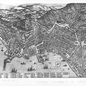 Italy, Naples, map by Stephan Du Perac drawing by Antonio Lafreri, engraving