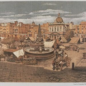 Italy, Naples, Piazza Mercato (Market Square), lithograph by Francesco Aversano from Old Naples by Raffaele D Ambra, 1889