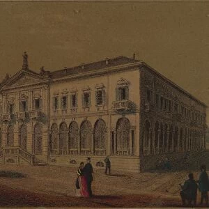 Italy, Novara, Palazzo del Mercato, from Views of city of Novara, colored engraving, 1840