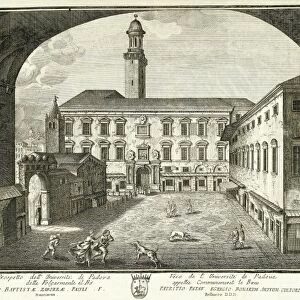 Italy, Padua, View of Palazzo del Bo, historical seat of Padua University, engraving, 1720
