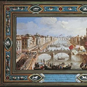 Italy, Pisa, celebrations for victory in Gioco del Ponte (the Bridge Game), by Giuseppe Terreni, 1785, illustration