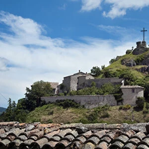 Italy, Rimini, Emilia-Romagna, cross on summit of hill